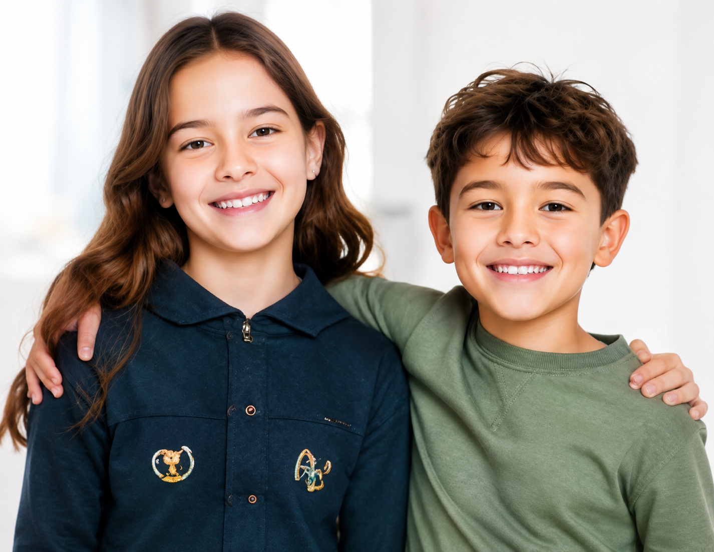 Deux enfants souriants, une fille et un garçon