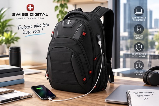 Sac ordinateur Swiss Digital distribué par Kid'Abord